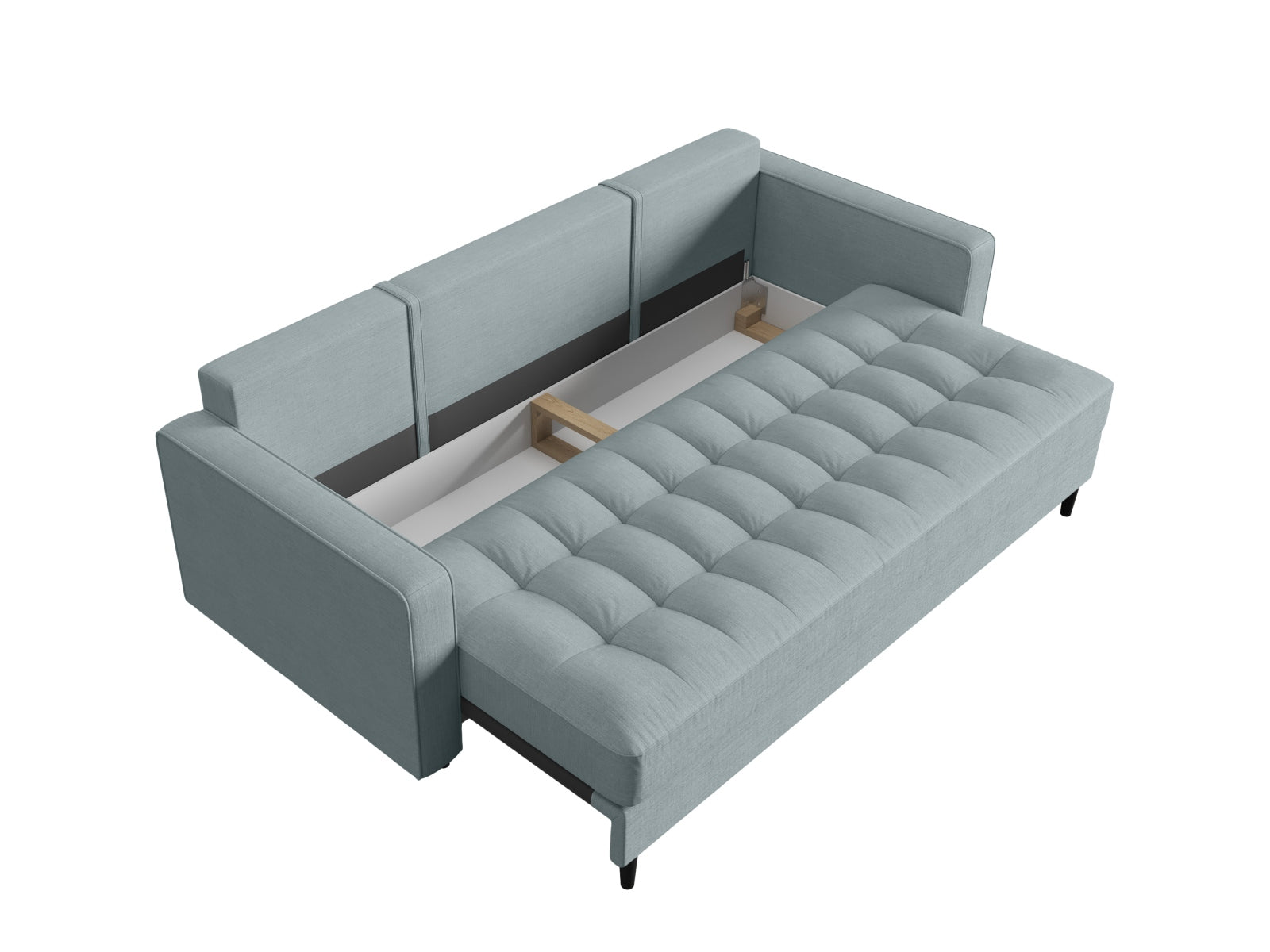 Modernes 3-Sitzer Sofa Aspen in stilvollem Blue-Melva, perfekt für gemütliche Abende, mit cleverer Schlaffunktion und integriertem Stauraum.