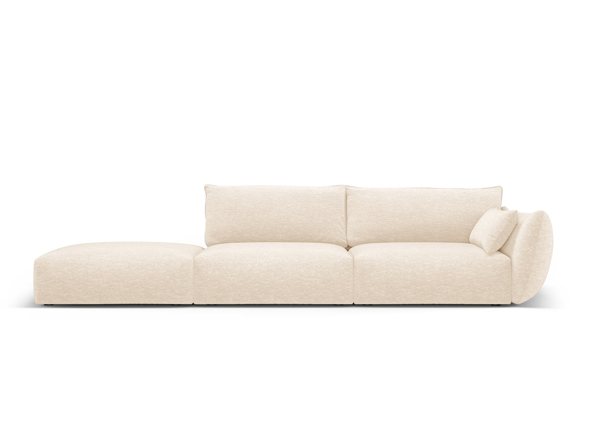 Matera 4er Sofa links mit Stoffbezug, Ottoman-Modul und schwarzen Kunststoffbeinen