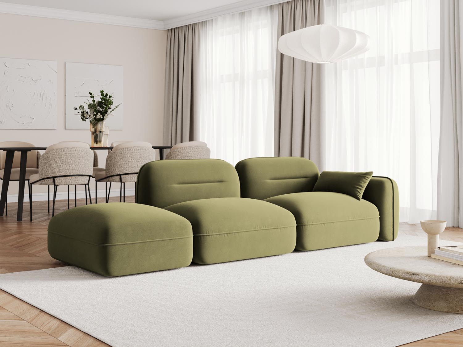 Sydney Velour links Modular Sofa 3 Sitzer in Light Green präsentiert im Onlineshop von KAQTU Design AG. 3er Sofa ist von Cosmopolitan Design