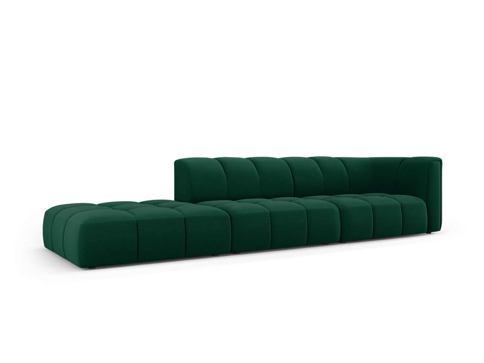 Elegantes 4-Sitzer Sofa Moritz in Bottle Green-Bluvel, ideal für stilvolle Wohnräume, präsentiert von KAQTU Design AG.