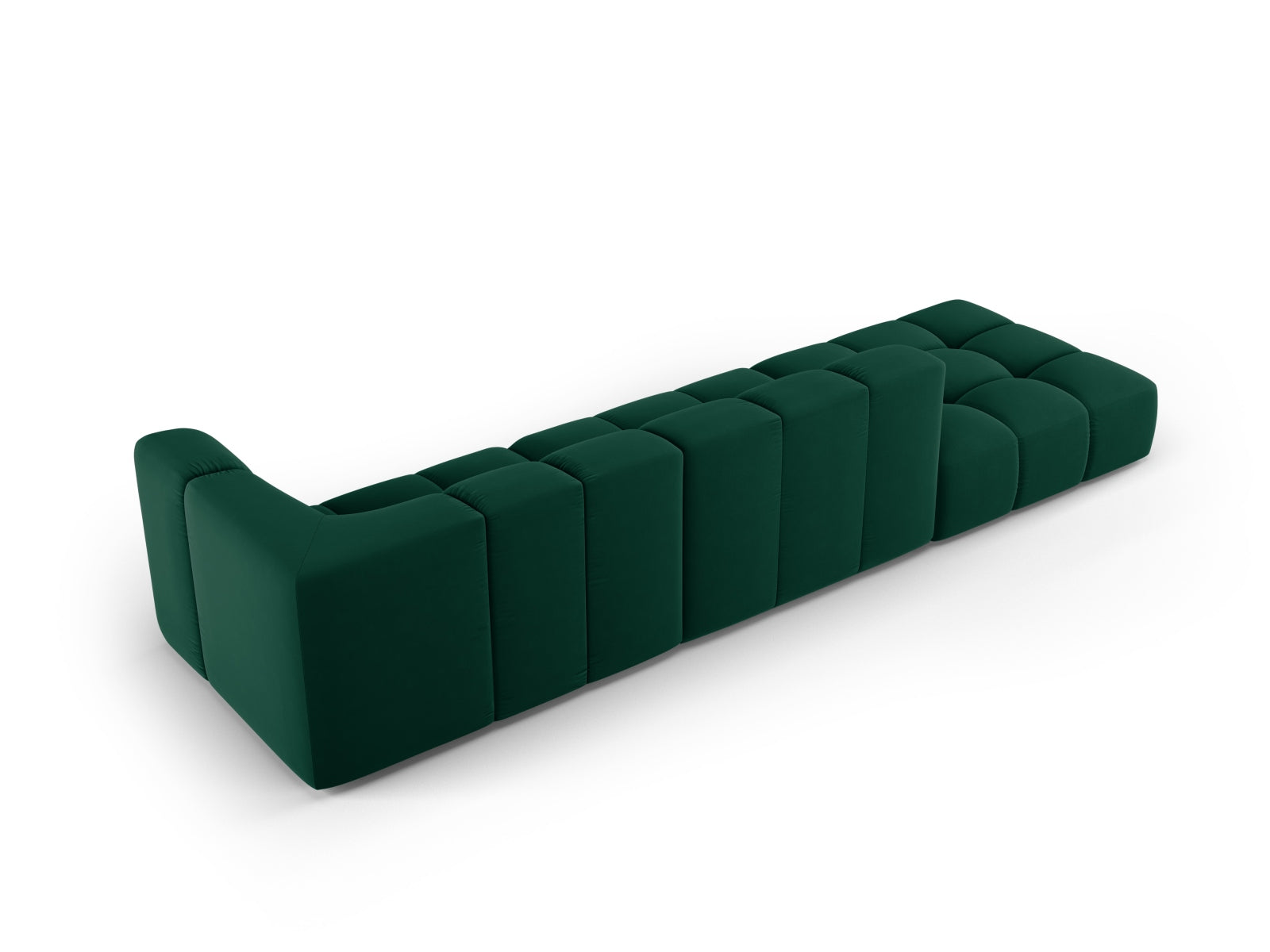 Modulares 4-Sitzer Sofa Moritz in edlem Bottle Green-Bluvel, perfekt für moderne Wohnkonzepte und gemütliche Zusammenkünfte.