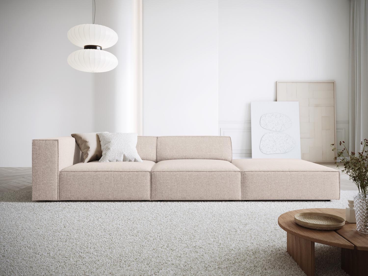 Arendal Sofa rechts 4 Sitzer in Beige präsentiert im Onlineshop von KAQTU Design AG. L-Sofa rechts ist von Cosmopolitan Design