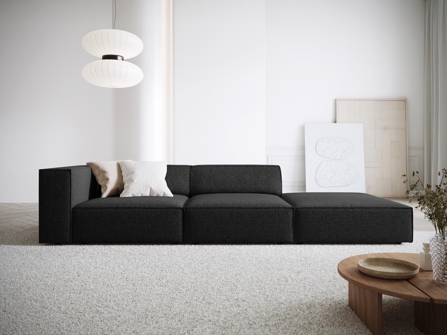 Arendal Sofa rechts 4 Sitzer in Black präsentiert im Onlineshop von KAQTU Design AG. L-Sofa rechts ist von Cosmopolitan Design