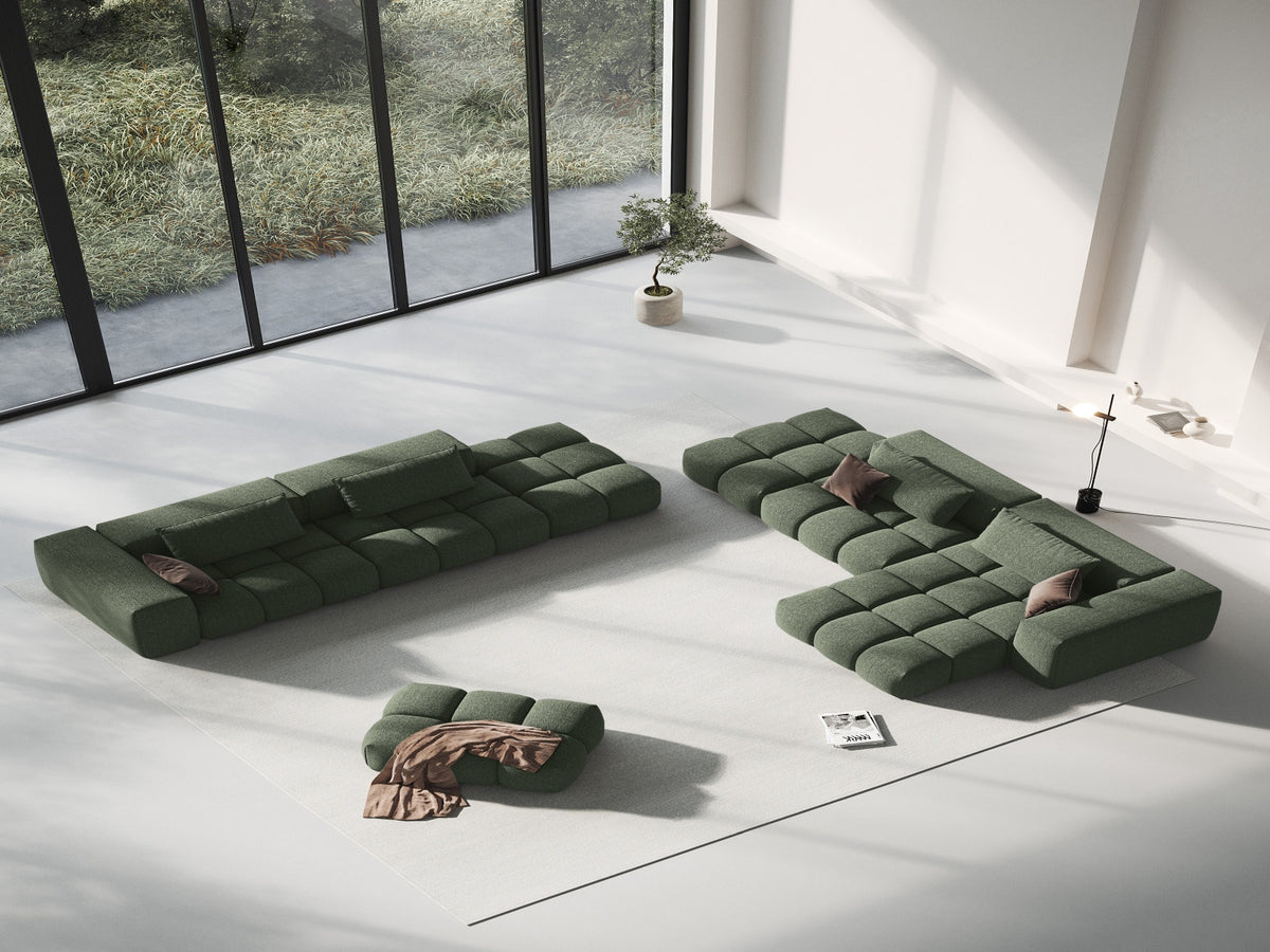 Modulares 4er Sofa Verona Rechts von Cosmopolitan Design in Beige mit Sorella-Strukturstoff, Massivholzrahmen und schwarzen Kunststoffbeinen.