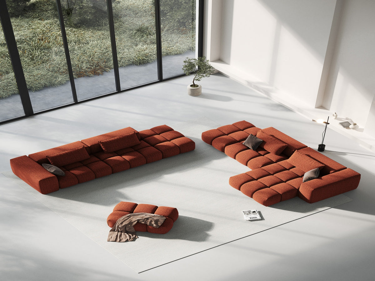 Modulares 4er Sofa Verona Rechts von Cosmopolitan Design in Beige mit Sorella-Strukturstoff, Massivholzrahmen und schwarzen Kunststoffbeinen.
