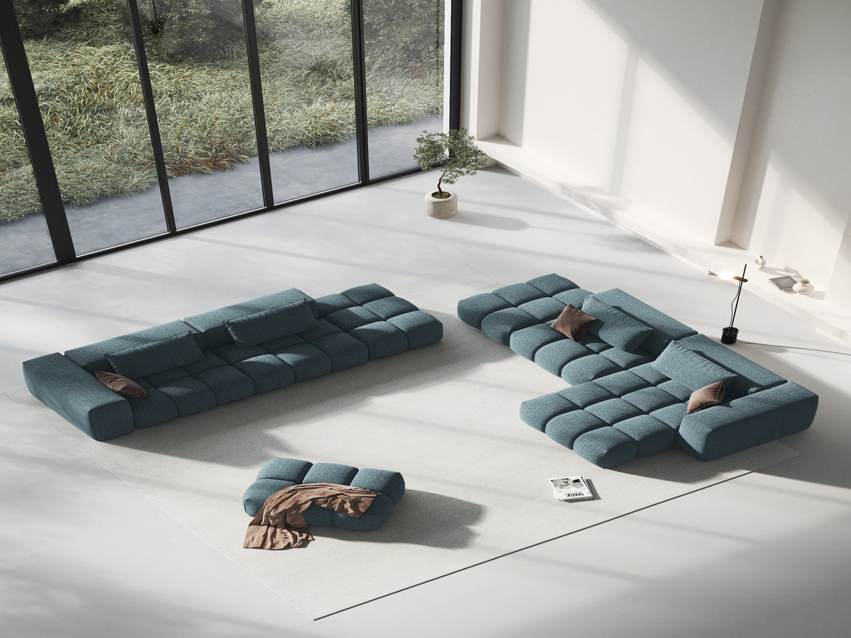 Modulares 4er Sofa Verona Rechts von Cosmopolitan Design in Beige mit Sorella-Strukturstoff, Massivholzrahmen und schwarzen Kunststoffbeinen.