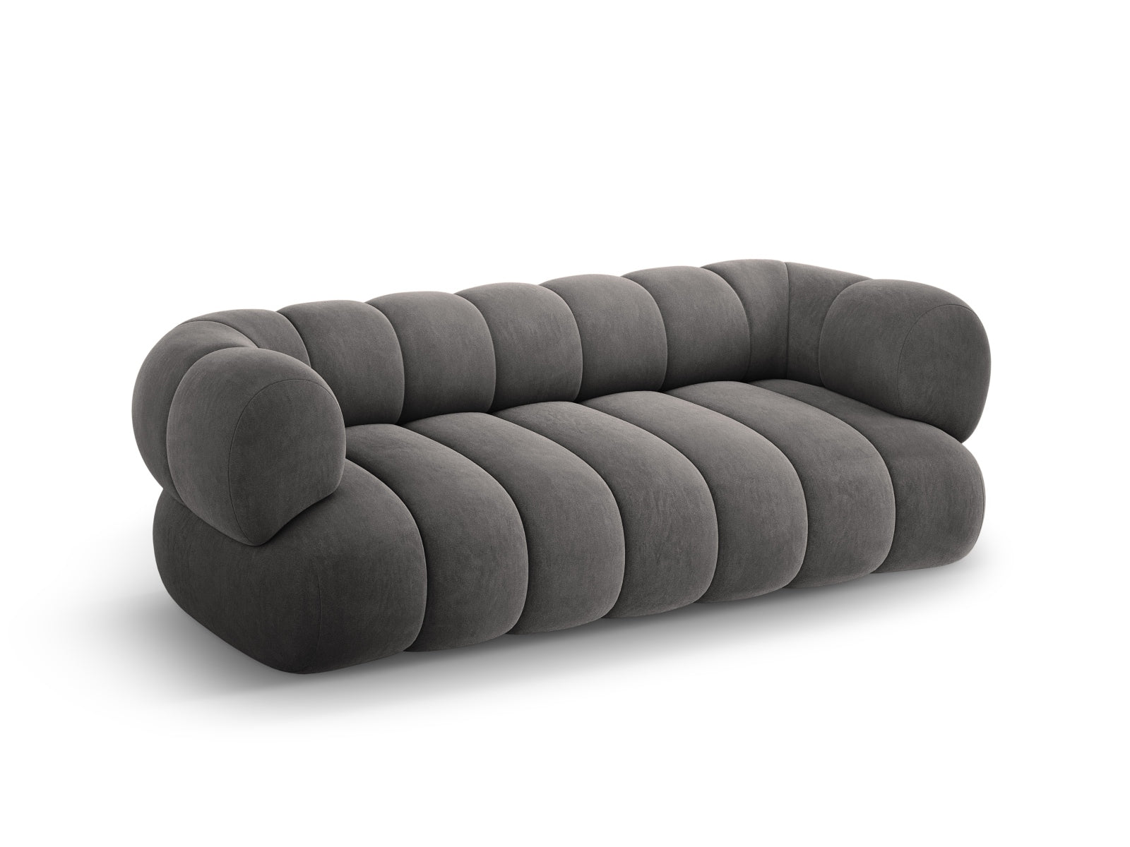 Stilvolles 3-Sitzer Sofa Koge aus Velours in Grau, perfekt für moderne Wohnkonzepte und entspannte Stunden im Wohnzimmer.