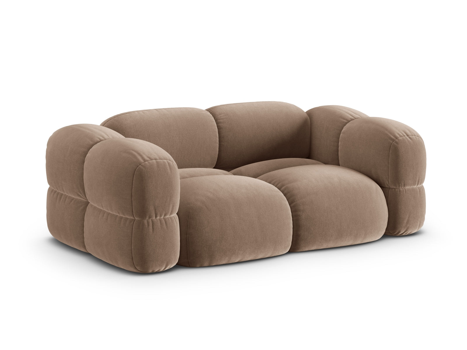 Stilvolles 3-Sitzer Sofa Loretto aus Velours in sanftem Dunkelbeige, perfekt für gemütliche und moderne Wohnambiente.