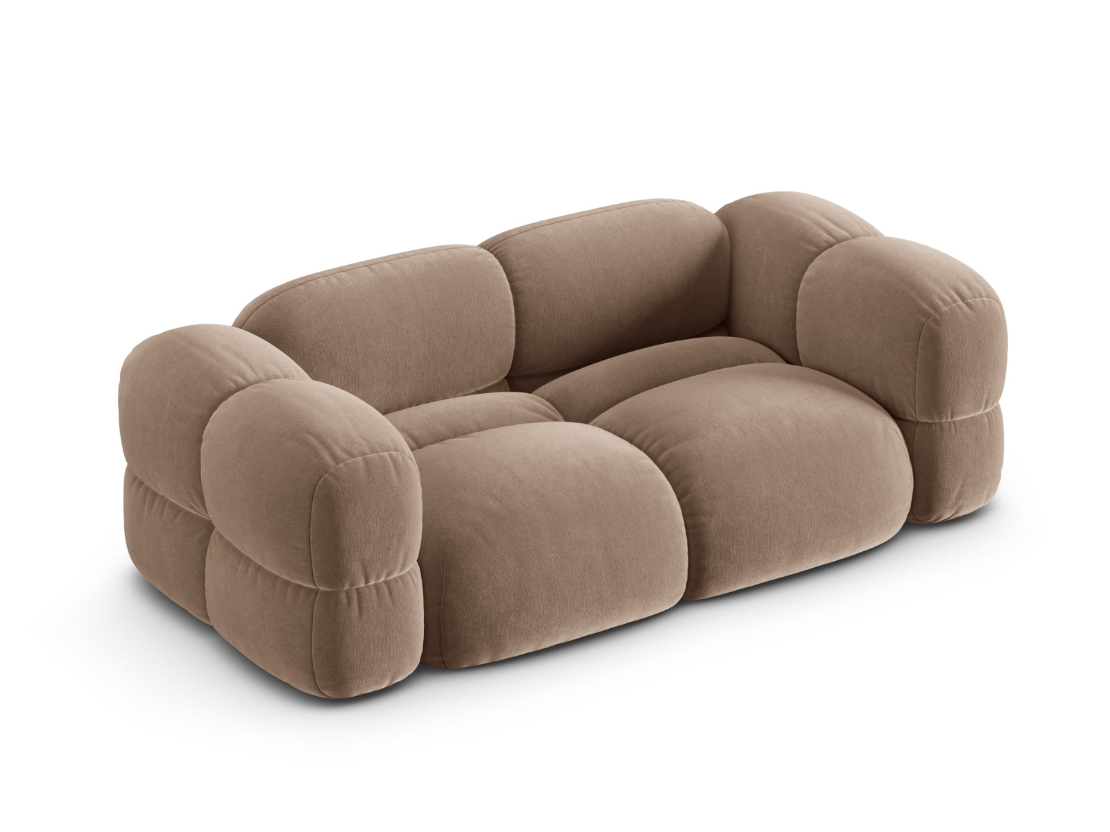 Elegantes 3-Sitzer Sofa Loretto aus weichem Velours in edlem Dunkelbeige, ideal für stilvolle und einladende Wohnräume.
