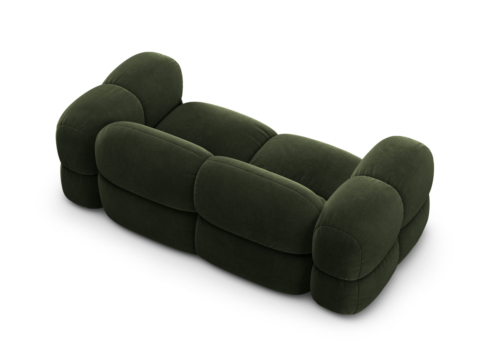 Stilvolles 3-Sitzer Sofa Loretto in luxuriösem Veloursgrün, perfekt für gemütliche Abende und stilvolle Einrichtung.