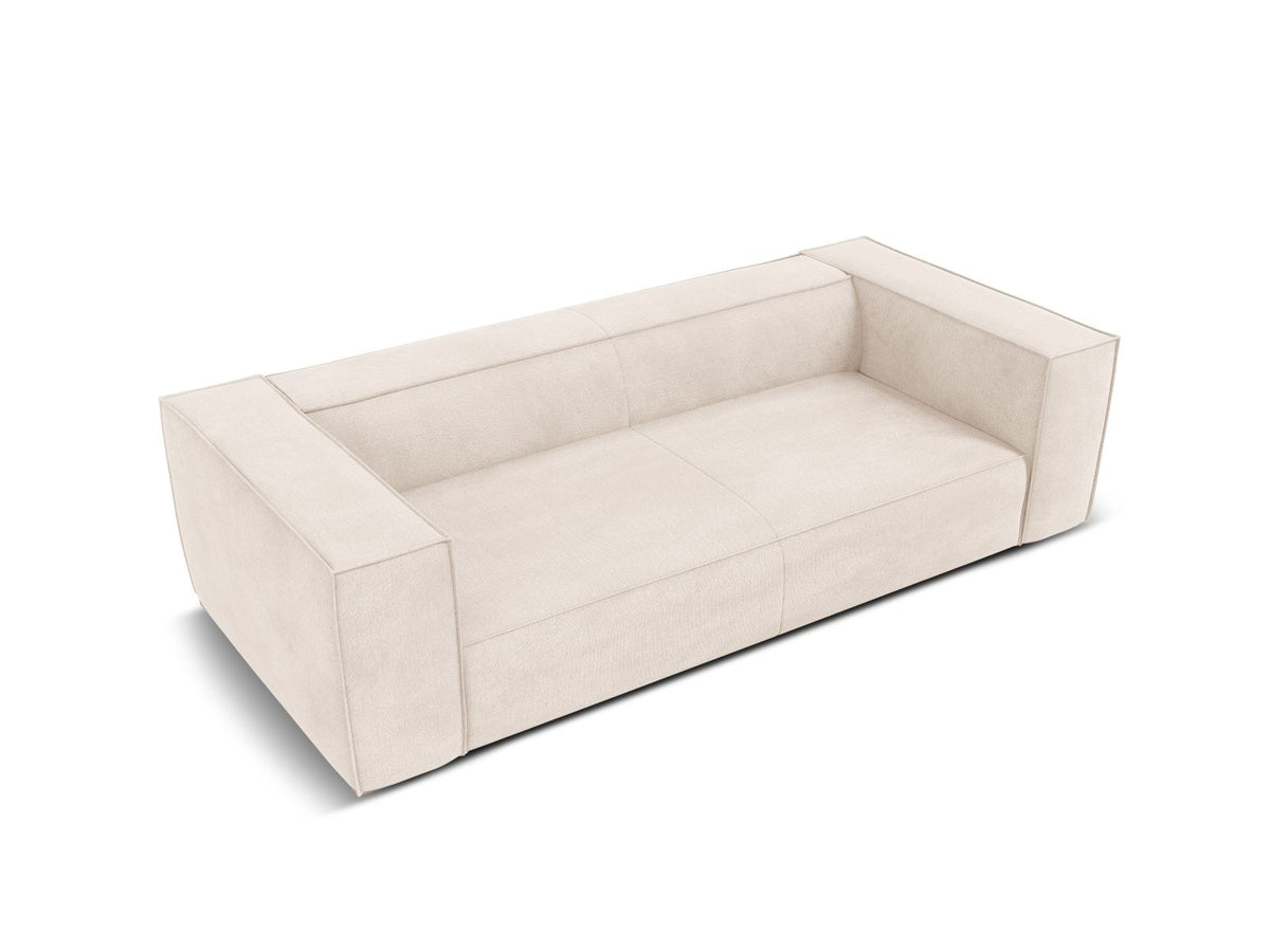Beiges 3er Sofa Turin von Cosmopolitan Design mit Chenille-Stoffbezug Rosario, Massivholzrahmen und Beinen aus schwarzem Buchenholz.