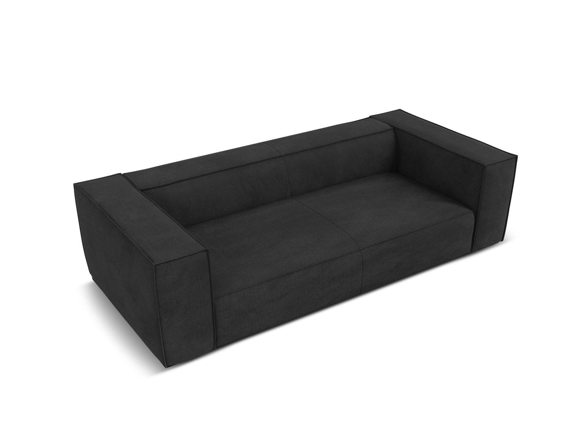 Beiges 3er Sofa Turin von Cosmopolitan Design mit Chenille-Stoffbezug Rosario, Massivholzrahmen und Beinen aus schwarzem Buchenholz.