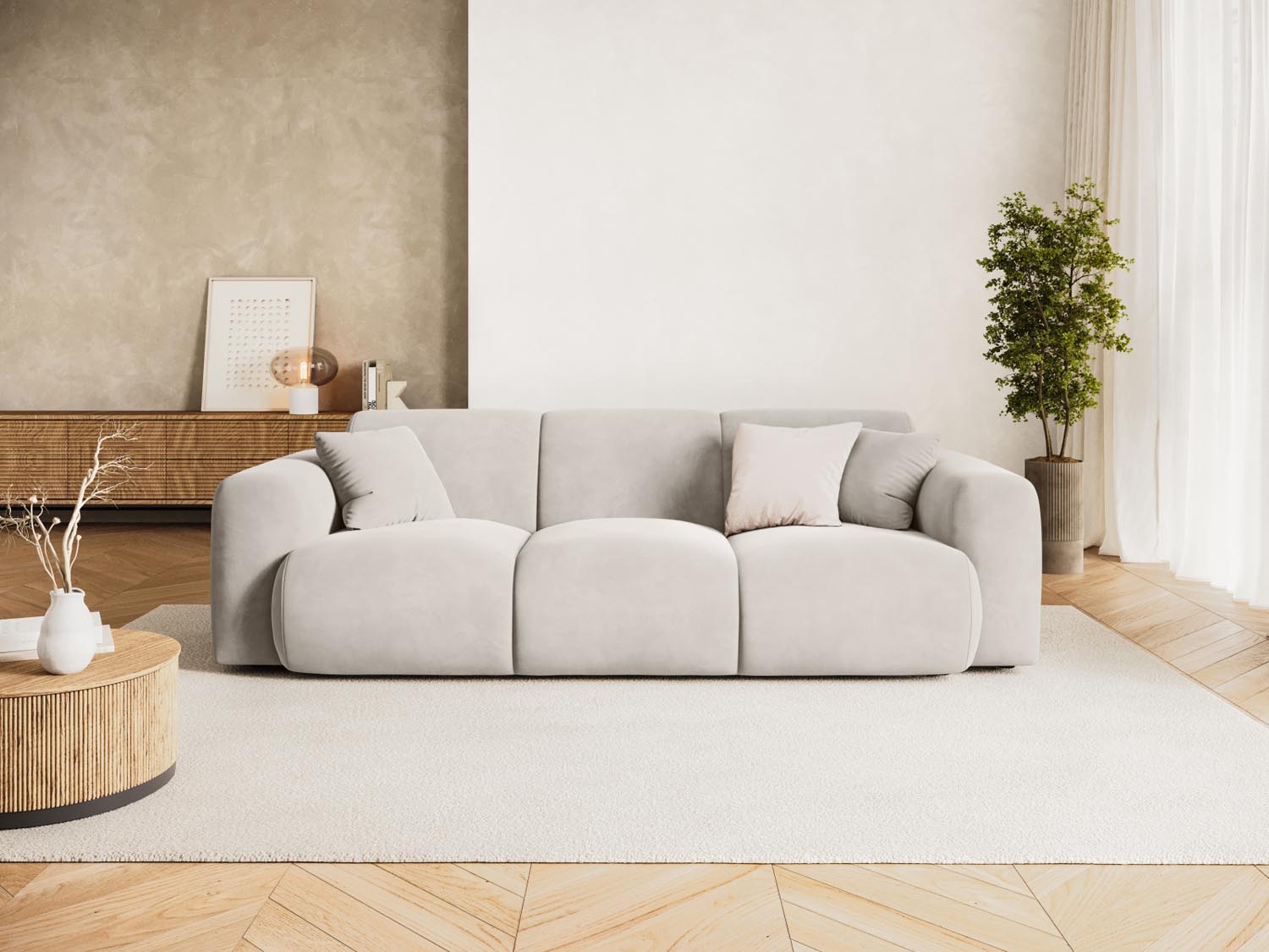 Nolio Velour Sofa 3 Sitzer 95cm in Light Beige präsentiert im Onlineshop von KAQTU Design AG. 3er Sofa ist von Cosmopolitan Design