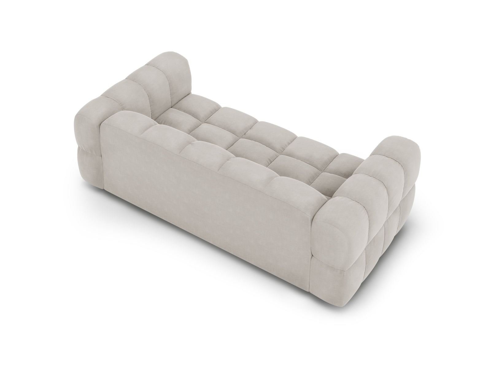 Stilvolles 3-Sitzer Sofa aus Sky Velour in sanftem Beige, perfekt für moderne Wohnkonzepte und gemütliche Entspannung.