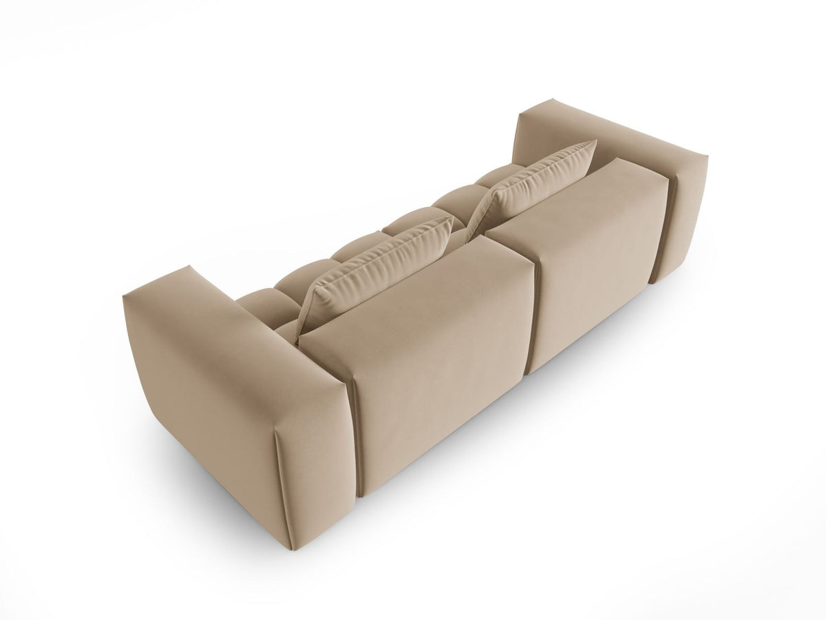 Modulares 3er Sofa Verona in Sand-Casino Samtstoff mit Massivholzrahmen und schwarzen Kunststoffbeinen, Cosmopolitan Design.