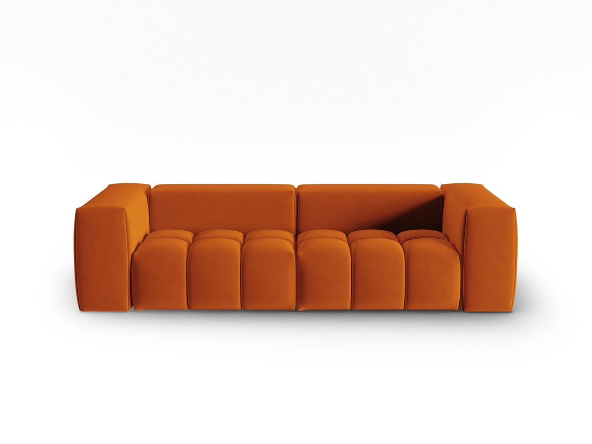 Modulares 3er Sofa Verona in Sand-Casino Samtstoff mit Massivholzrahmen und schwarzen Kunststoffbeinen, Cosmopolitan Design.