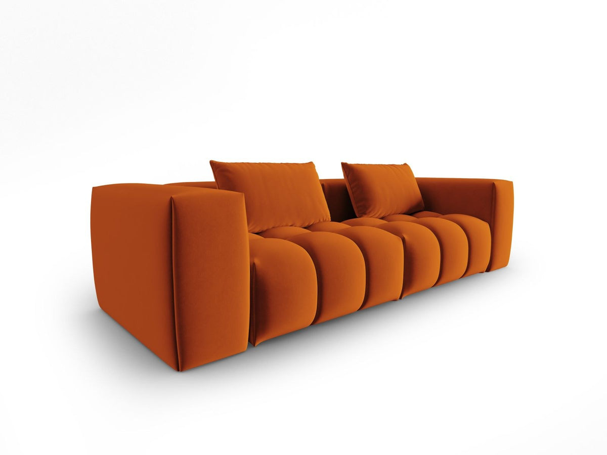 Modulares 3er Sofa Verona in Sand-Casino Samtstoff mit Massivholzrahmen und schwarzen Kunststoffbeinen, Cosmopolitan Design.