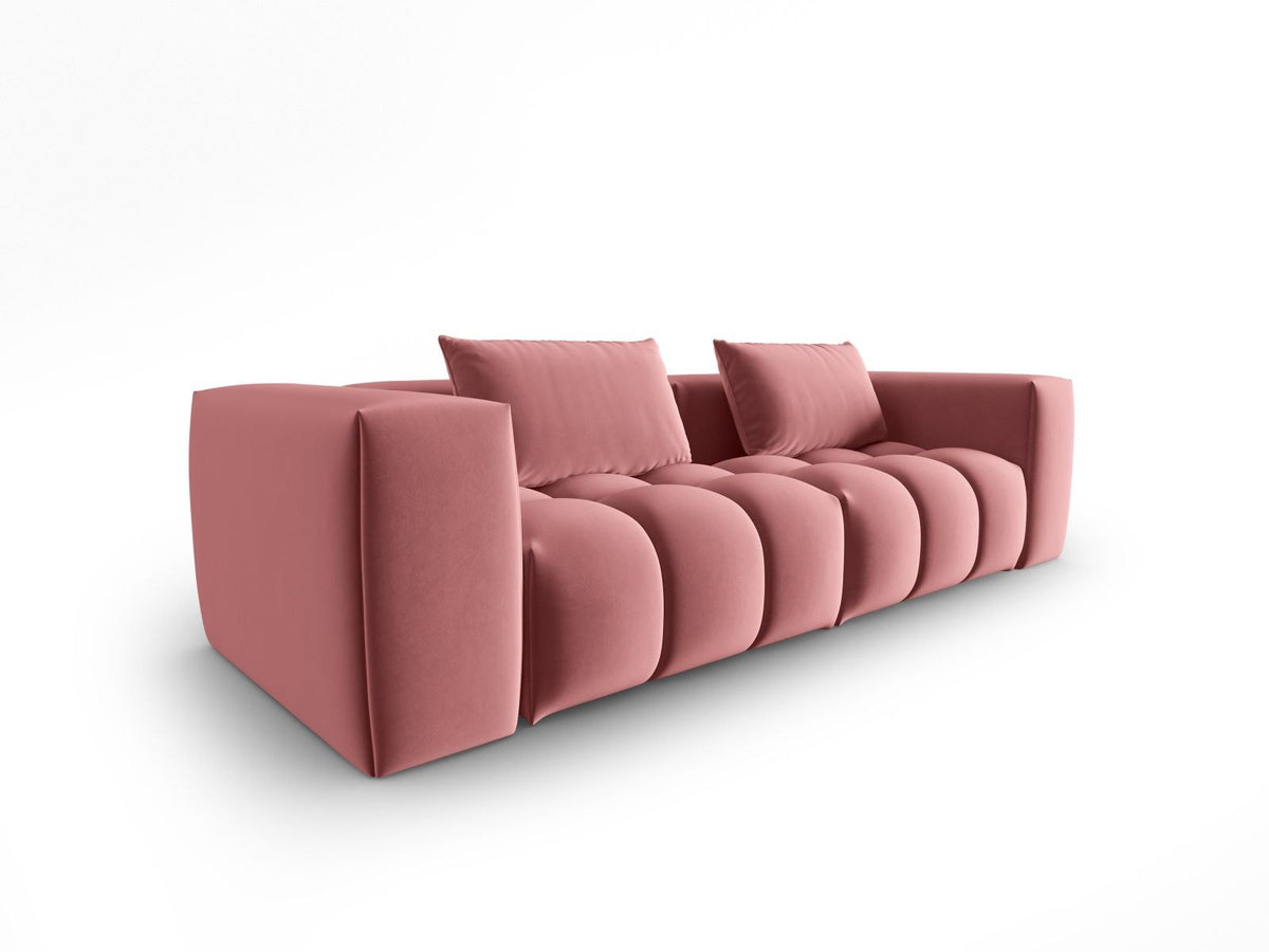 Modulares 3er Sofa Verona in Sand-Casino Samtstoff mit Massivholzrahmen und schwarzen Kunststoffbeinen, Cosmopolitan Design.