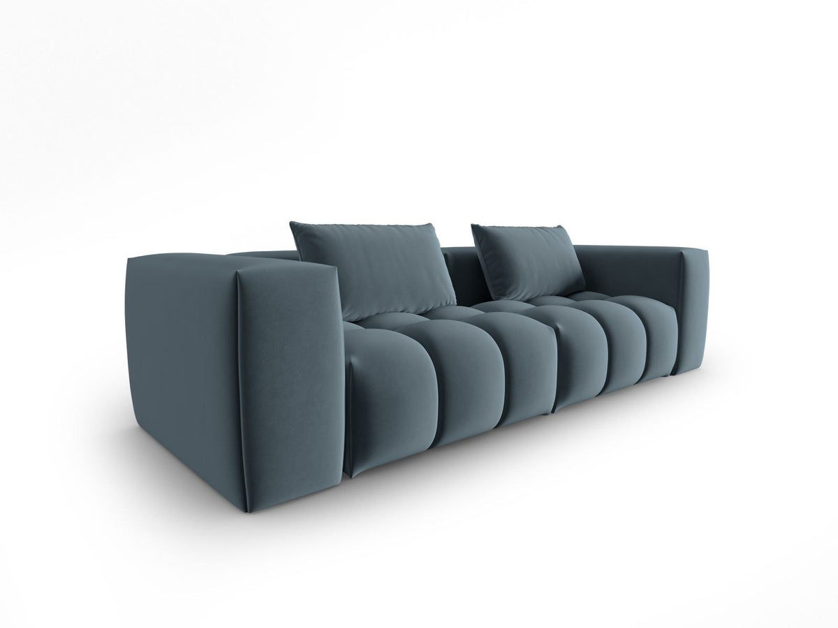 Modulares 3er Sofa Verona in Sand-Casino Samtstoff mit Massivholzrahmen und schwarzen Kunststoffbeinen, Cosmopolitan Design.