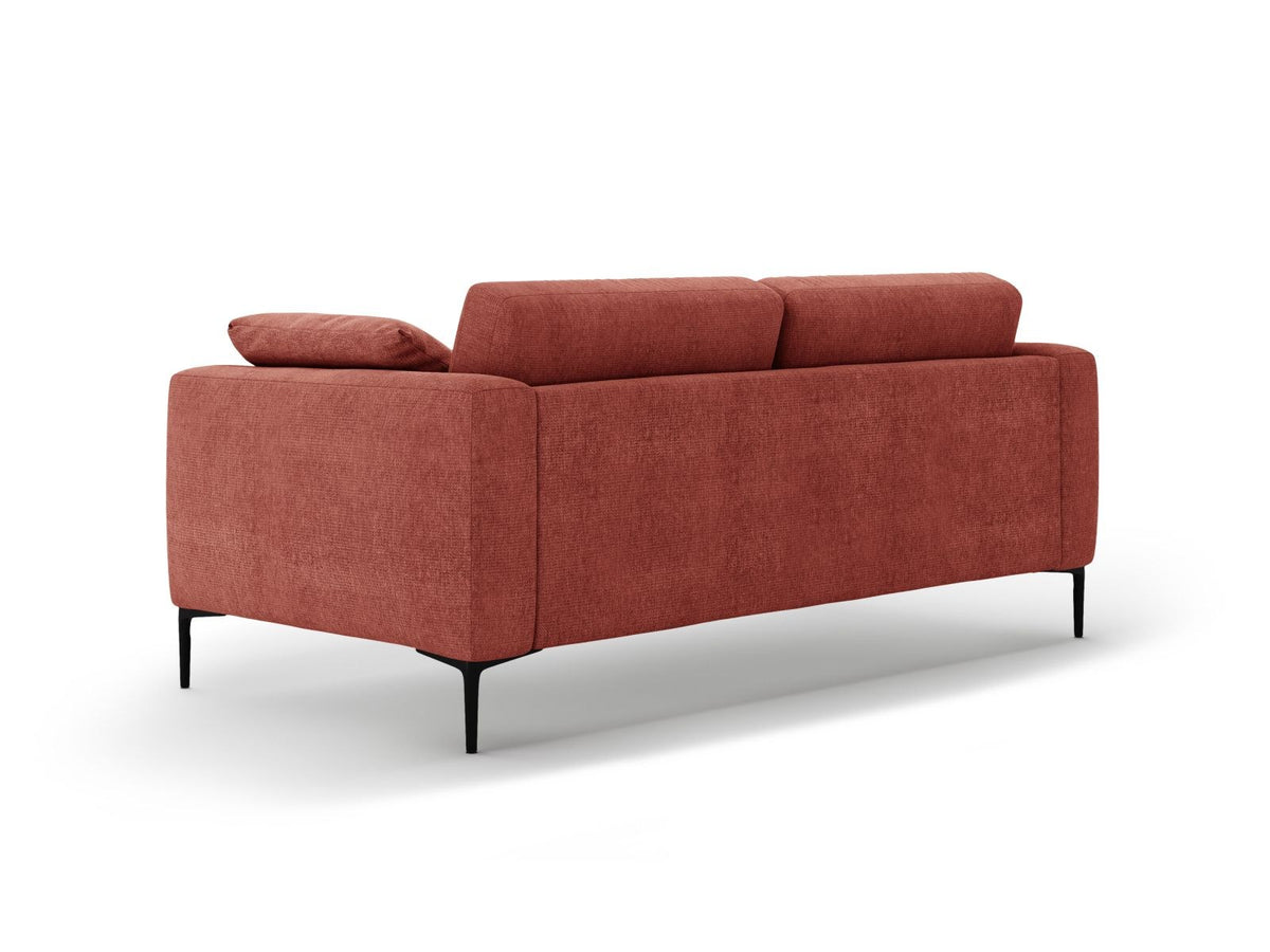 Beige-Sorella 3-Sitzer Sofa mit Strukturstoff, Massivholzrahmen und schwarzen Metallbeinen, klassische Sofaform mit gerader Rückenlehne.