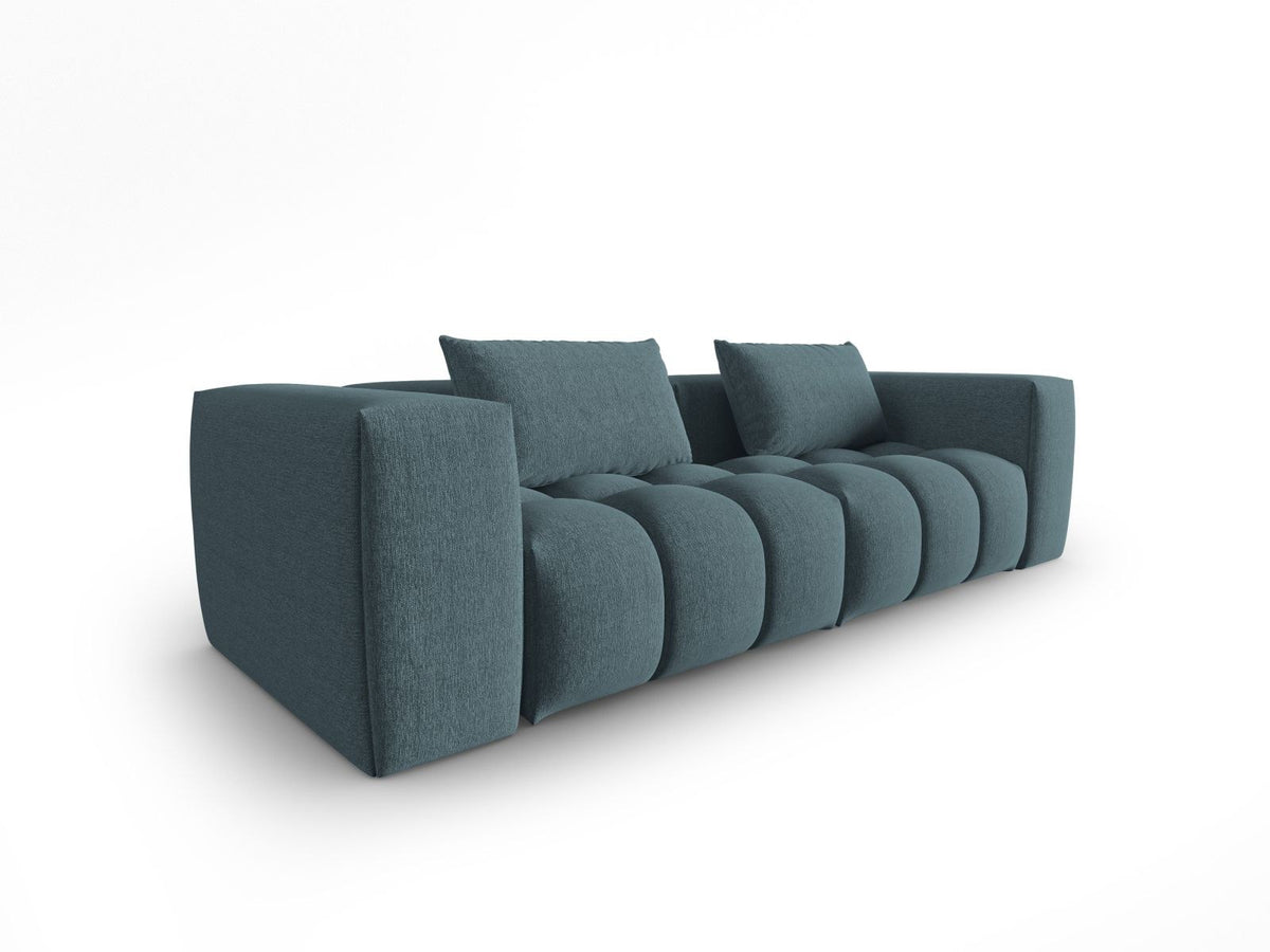 Modulares 3-Sitzer Sofa Verona in Beige mit Sorella-Stoffbezug, schwarzen Kunststoffbeinen und massivem Holzrahmen, Ansicht von vorne.