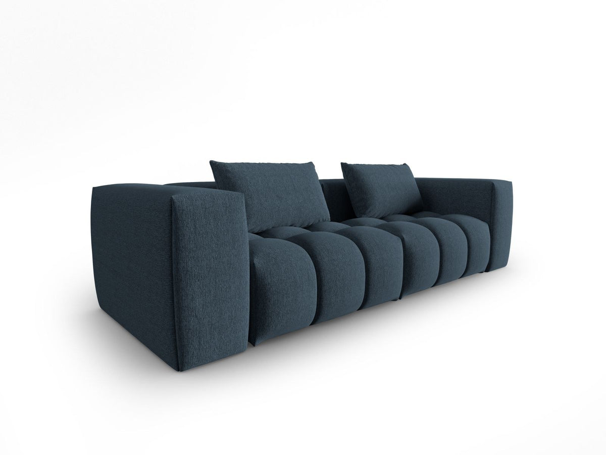 Modulares 3-Sitzer Sofa Verona in Beige mit Sorella-Stoffbezug, schwarzen Kunststoffbeinen und massivem Holzrahmen, Ansicht von vorne.