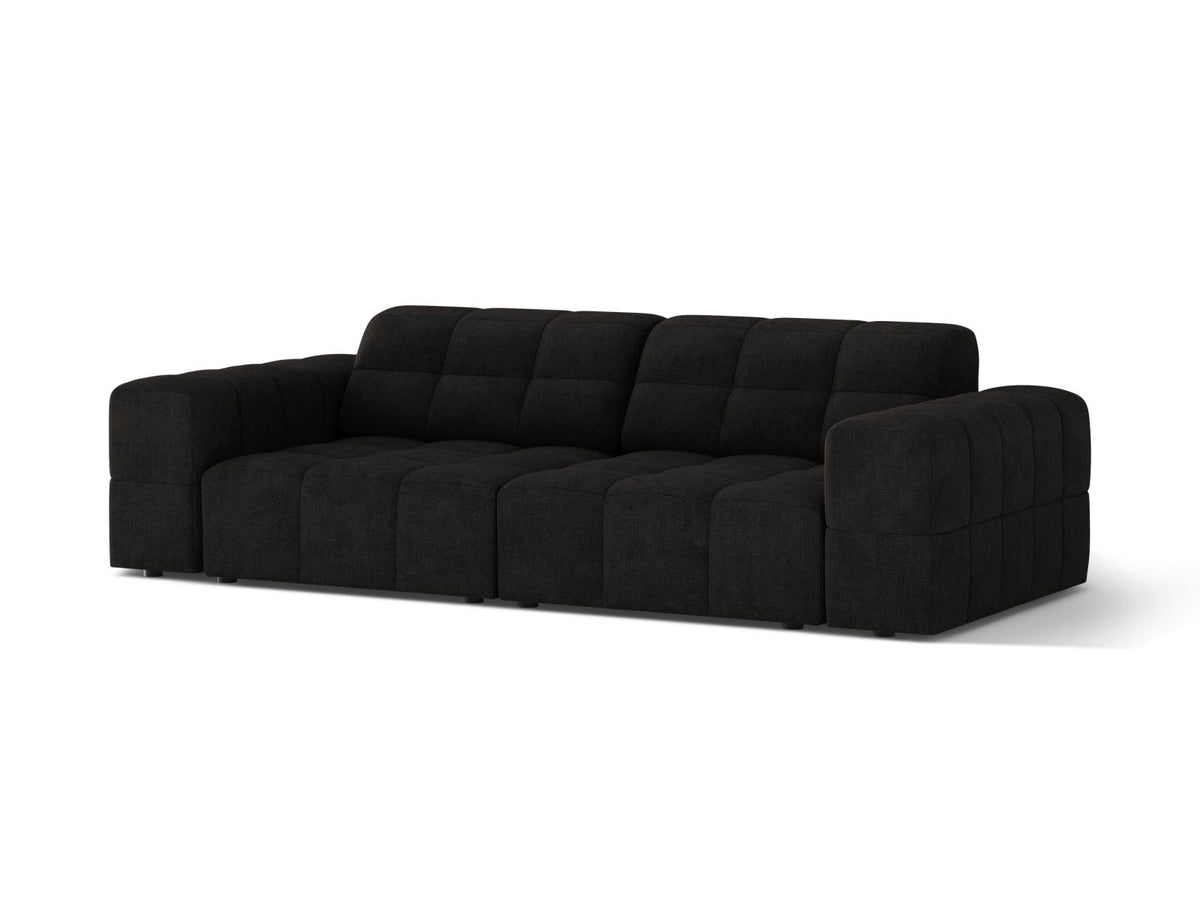 Cosmopolitan Design Chicago 3-Sitzer Sofa in Light Beige, Chenille-Stoff Eden, schwarze Kunststoffbeine, gerade Rückenlehne.