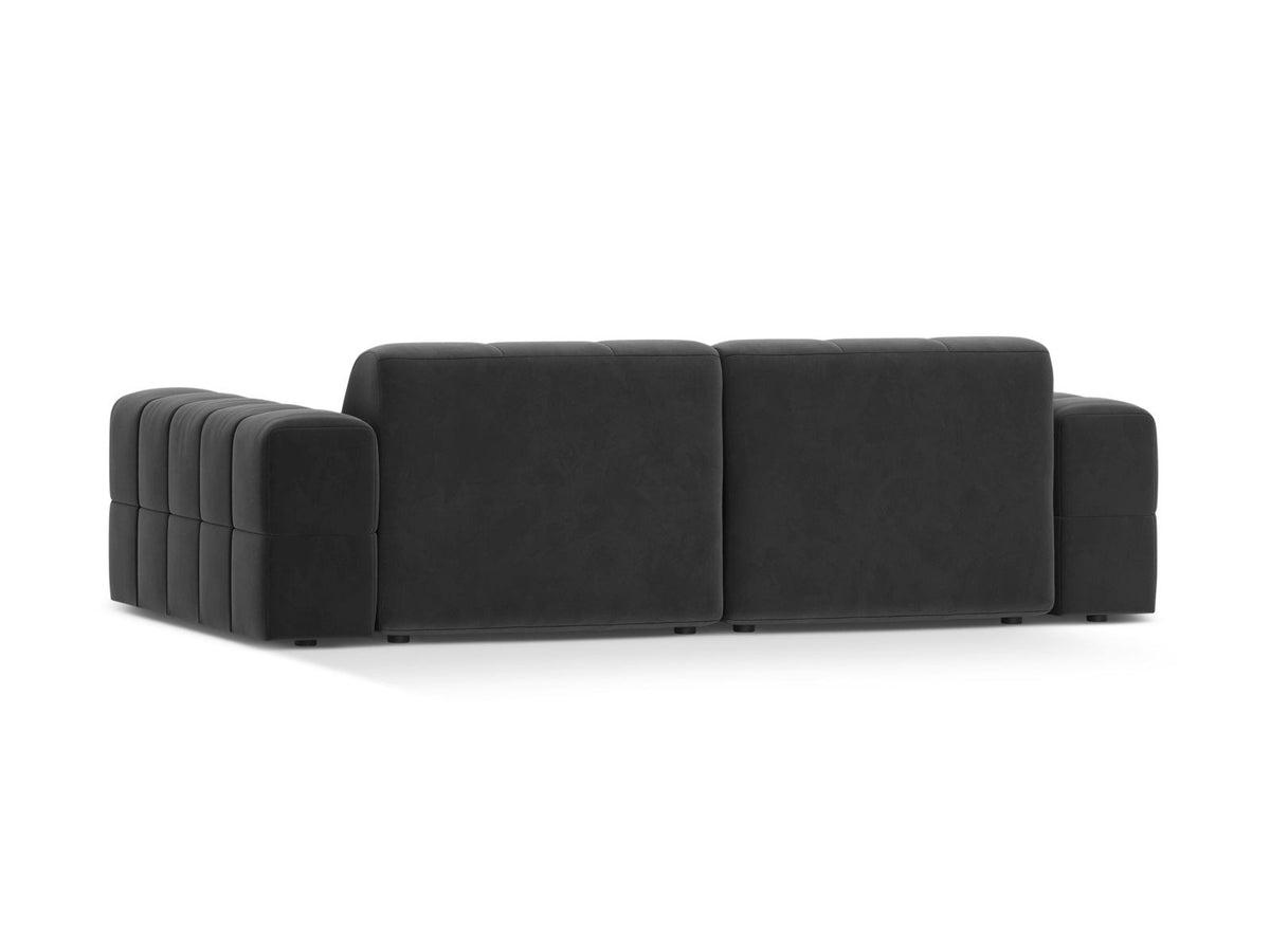 3-Sitzer Sofa Chicago in Light Beige-Venus Samtstoff mit Massivholzrahmen, gepolsterter Sitzfläche und schwarzen Kunststoffbeinen.