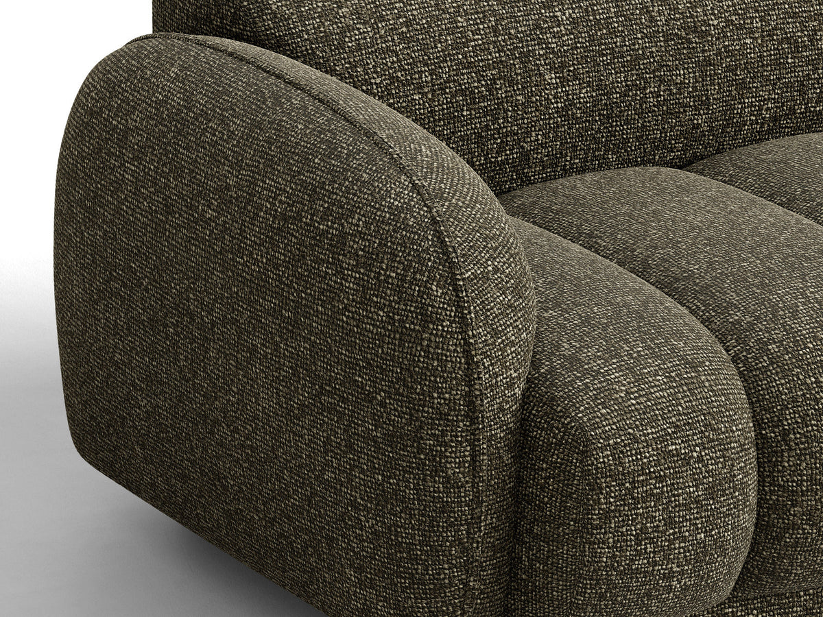 Beige-meliertes 3-Sitzer Sofa Bilbao aus Bouclé-Stoff mit Massivholzrahmen und schwarzen Kunststoffbeinen, Cosmopolitan Design.