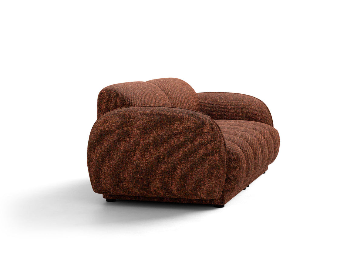 Beige-meliertes 3-Sitzer Sofa Bilbao aus Bouclé-Stoff mit Massivholzrahmen und schwarzen Kunststoffbeinen, Cosmopolitan Design.