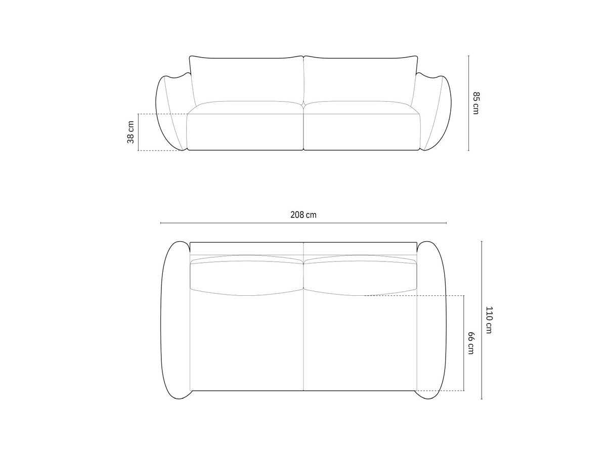 3er Sofa Matera mit Stoffbezug, Massivholzrahmen und schwarzen Kunststoffbeinen