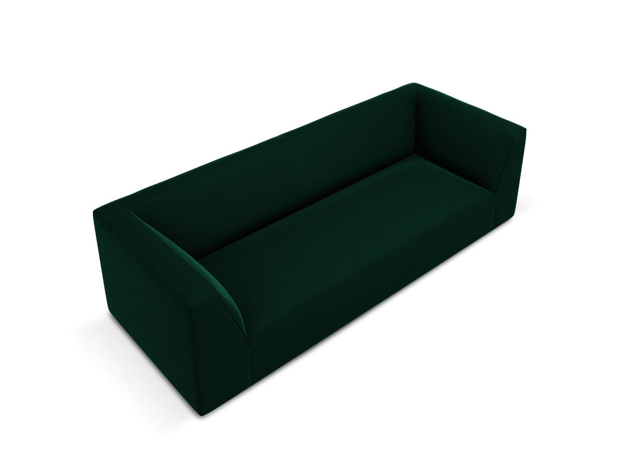 Dreisitzer-Sofa mit schwarzem Samtbezug (Salvador), Massivholzrahmen und schwarzen Kunststoffbeinen, Breite 232 cm.
