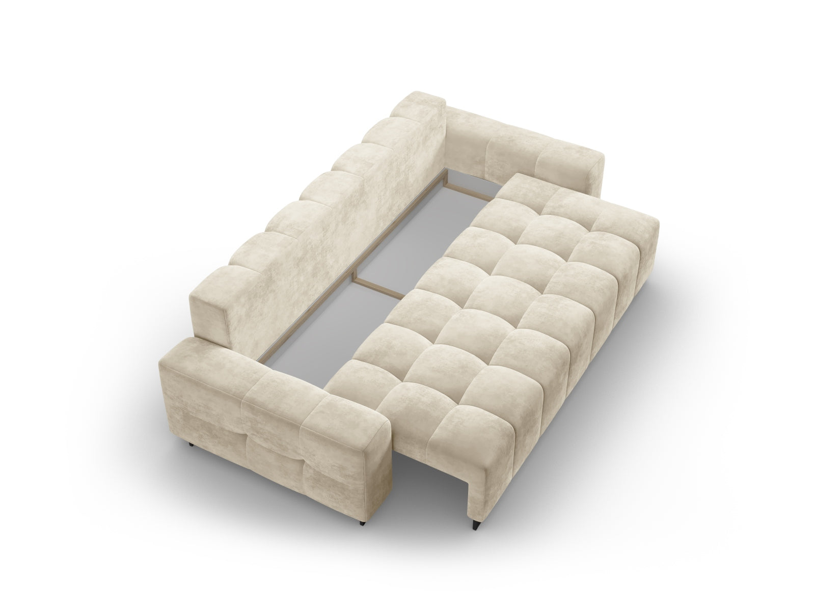 Wicklow Velour Sofa mit Schlaffunktion und Stauraum 3 Sitzer in Beige präsentiert im Onlineshop von KAQTU Design AG. Bettsofa ist von Cosmopolitan Design