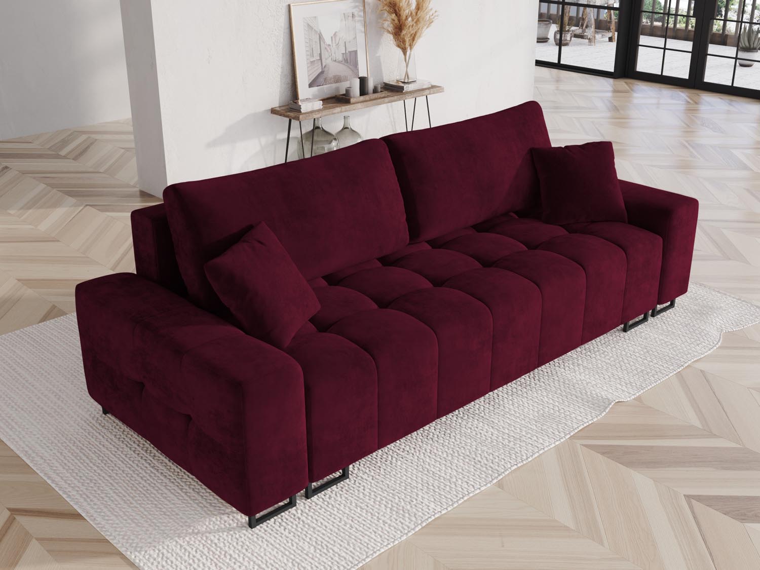 Wicklow Velour Sofa mit Schlaffunktion und Stauraum 3 Sitzer in Dark Red präsentiert im Onlineshop von KAQTU Design AG. Bettsofa ist von Cosmopolitan Design