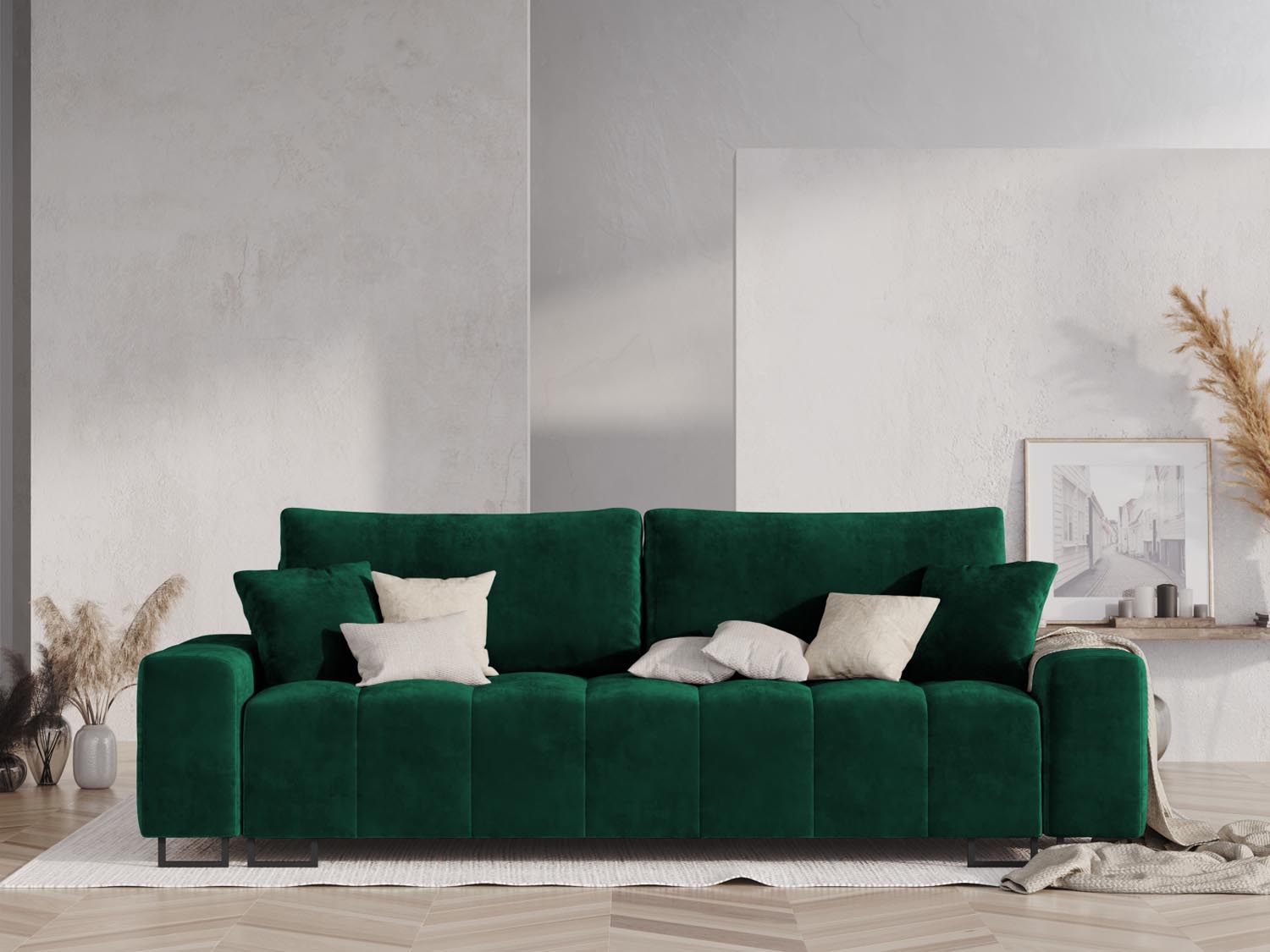 Wicklow Velour Sofa mit Schlaffunktion und Stauraum 3 Sitzer in Bottle Green präsentiert im Onlineshop von KAQTU Design AG. Bettsofa ist von Cosmopolitan Design