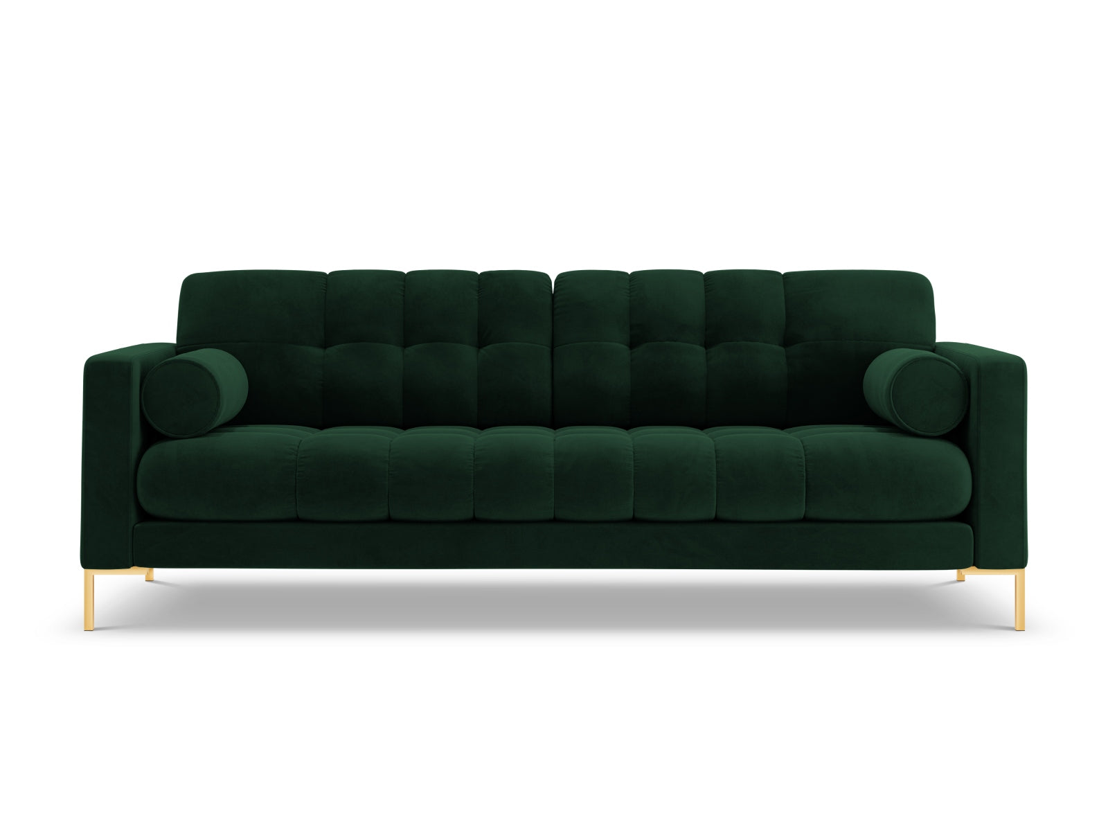 Modernes 3-Sitzer Sofa Bali in luxuriösem Bottle Green-Bluvel, perfekt für gemütliche Abende und stilvolle Einrichtungsideen.