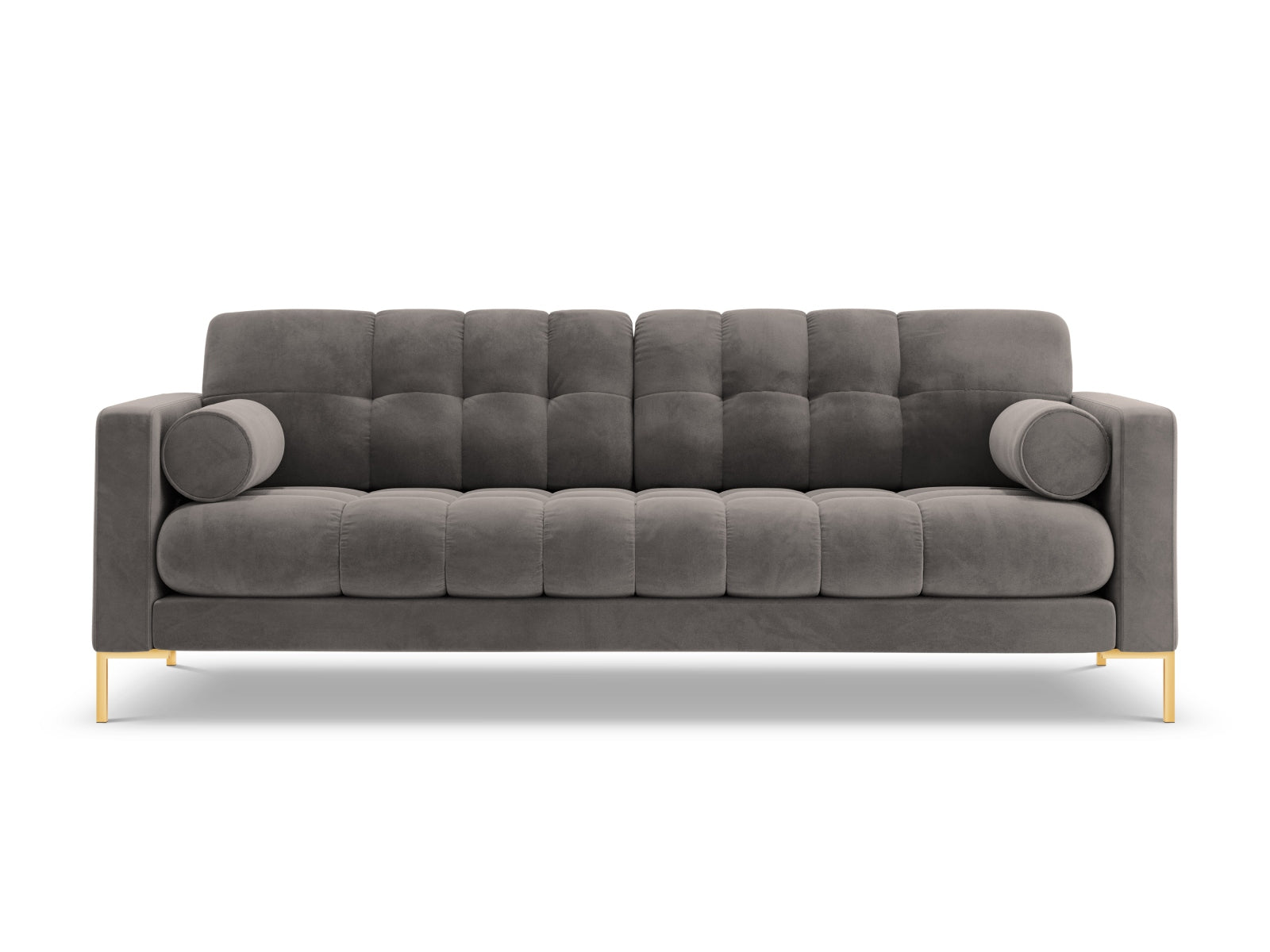 Modernes 3-Sitzer Sofa Bali in zartem Light Grey-Bluvel, perfekt für gemütliche Abende und stilvolle Einrichtung von Cosmopolitan Design.