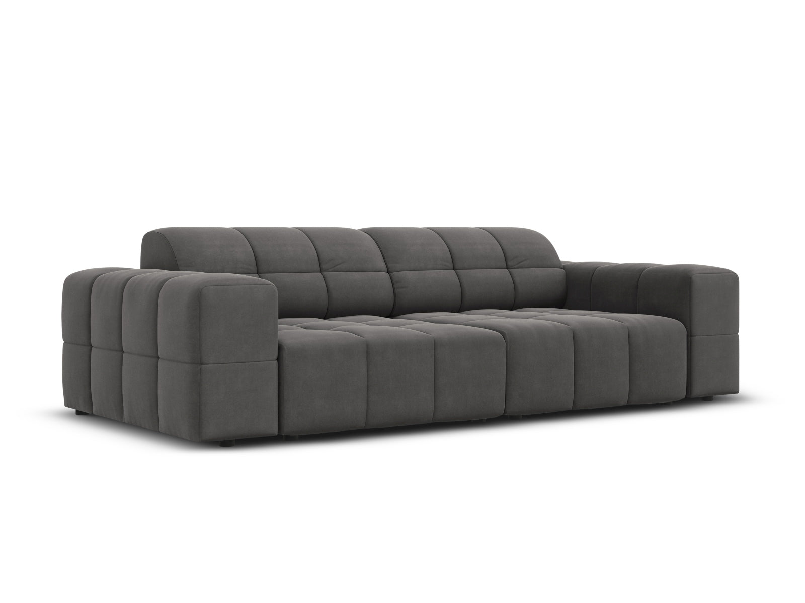 Elegantes Chicago Velour Sofa in Grau-Blau, 3-Sitzer mit modernem Design, ideal für stilvolle Wohnräume.