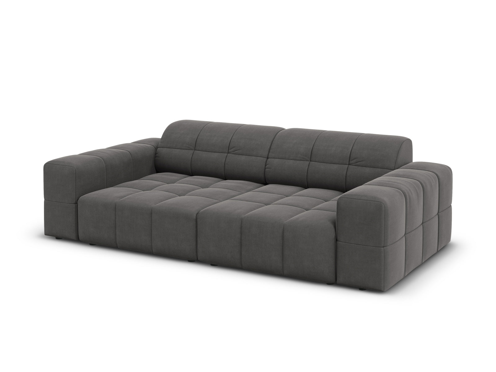 Stylisches 3-Sitzer Sofa im Chicago-Velour-Stil, in Grau-Blau, perfekt für moderne und elegante Wohnumgebungen.
