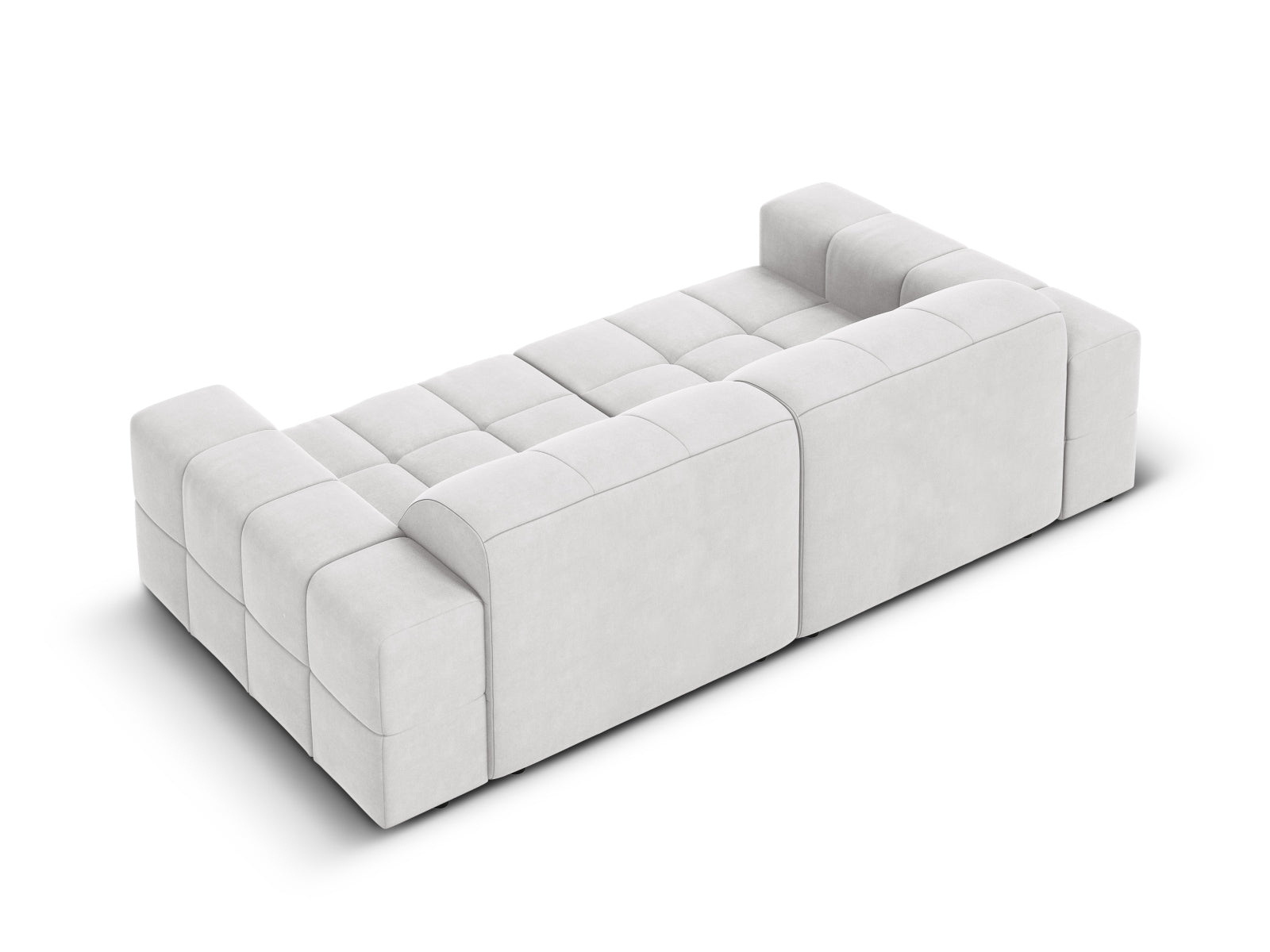 Elegantes 3-Sitzer Sofa Chicago aus weichem Velours in schickem Silber-Blau, ideal für stilvolle Wohnräume und entspannte Abende.
