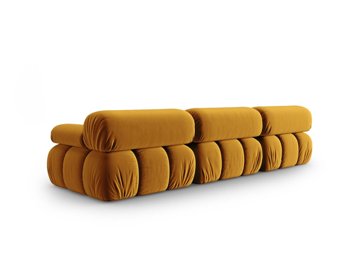 Modulares 3-Sitzer Sofa Cortina in Pink-Bluvel Samtstoff mit schwarzen Kunststoffbeinen, Massivholzrahmen, Sitzfläche 230 cm breit.