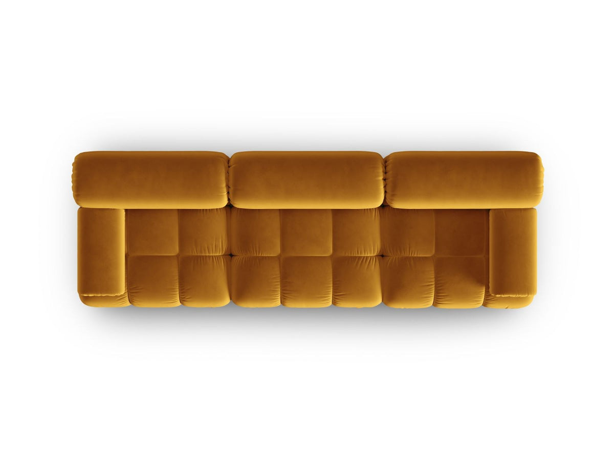 Modulares 3-Sitzer Sofa Cortina in Pink-Bluvel Samtstoff mit schwarzen Kunststoffbeinen, Massivholzrahmen, Sitzfläche 230 cm breit.