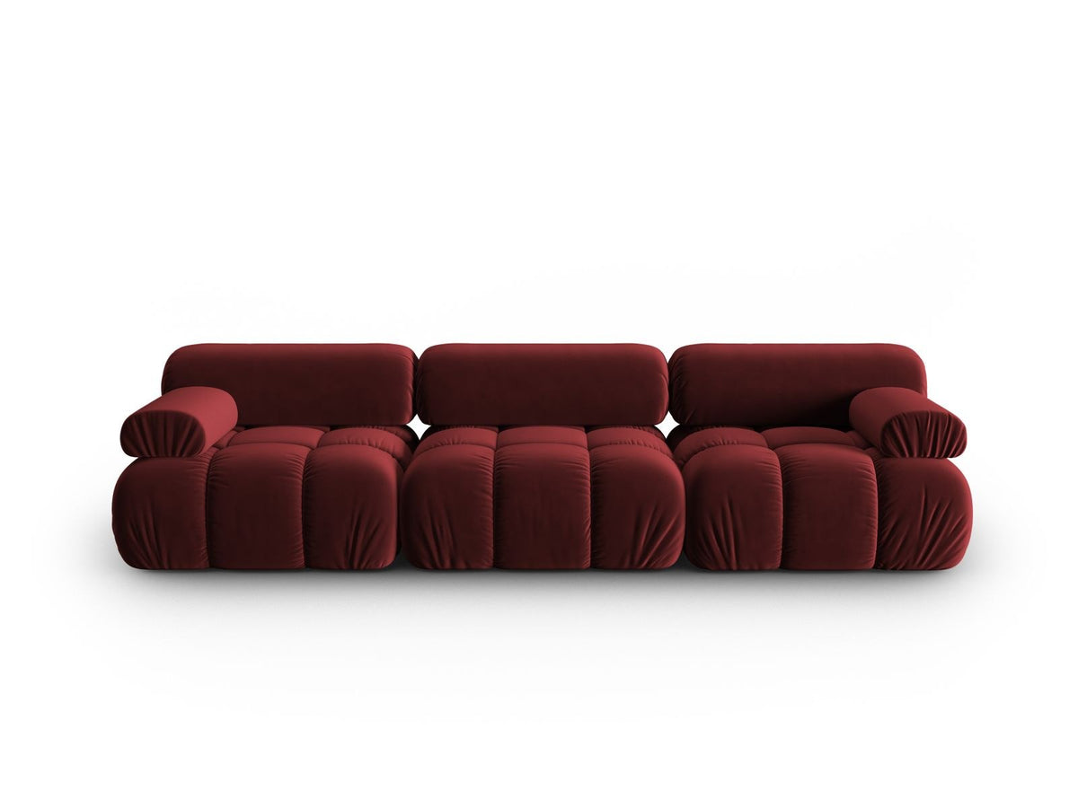 Modulares 3-Sitzer Sofa Cortina in Pink-Bluvel Samtstoff mit schwarzen Kunststoffbeinen, Massivholzrahmen, Sitzfläche 230 cm breit.