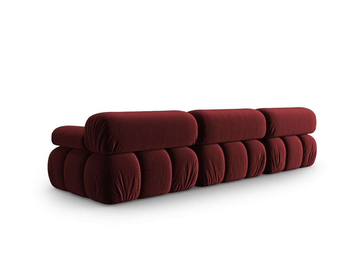 Modulares 3-Sitzer Sofa Cortina in Pink-Bluvel Samtstoff mit schwarzen Kunststoffbeinen, Massivholzrahmen, Sitzfläche 230 cm breit.