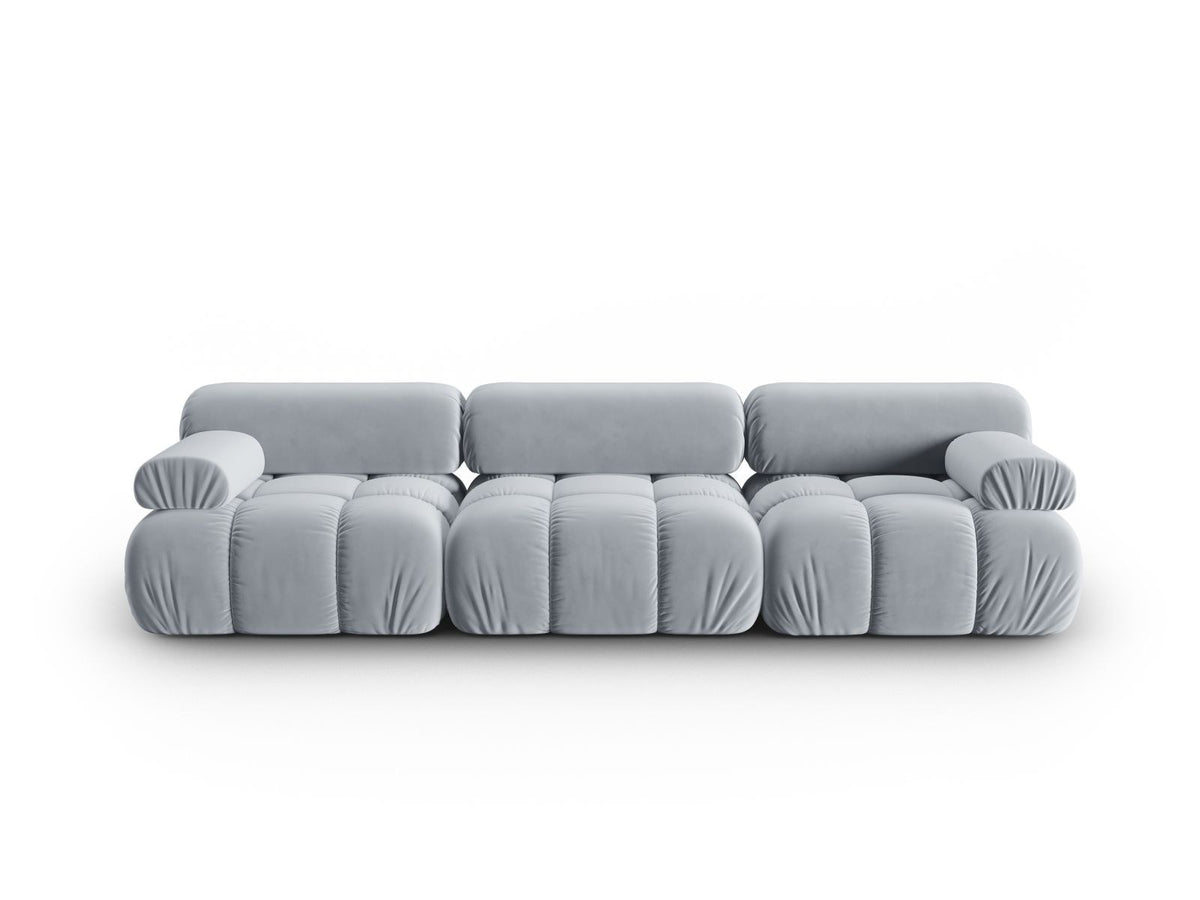 Modulares 3-Sitzer Sofa Cortina in Pink-Bluvel Samtstoff mit schwarzen Kunststoffbeinen, Massivholzrahmen, Sitzfläche 230 cm breit.