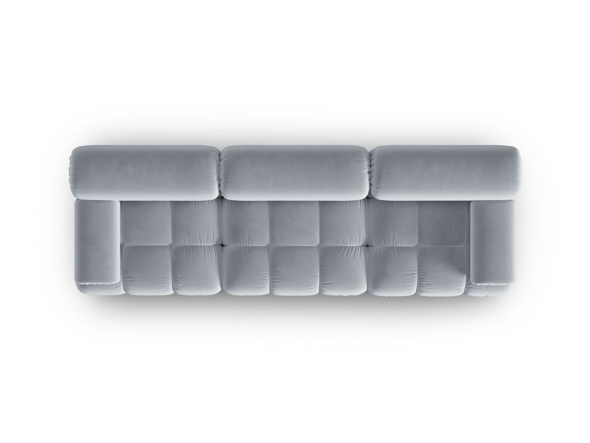 Modulares 3-Sitzer Sofa Cortina in Pink-Bluvel Samtstoff mit schwarzen Kunststoffbeinen, Massivholzrahmen, Sitzfläche 230 cm breit.