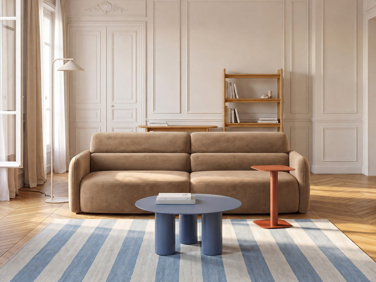 Dreisitzer-Sofa Malmo mit Stoffbezug und niedrigen schwarzen Kunststoffbeinen
