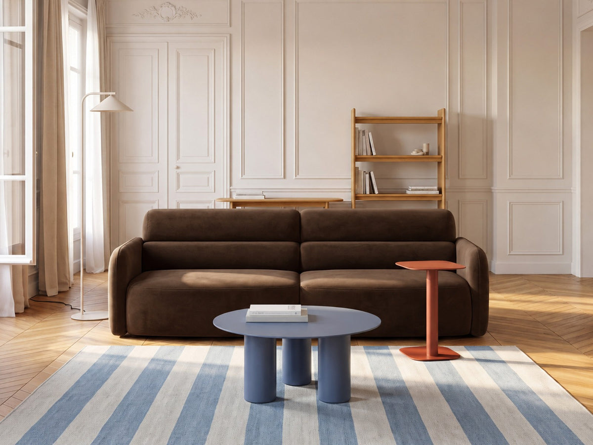 Dreisitzer-Sofa Malmo mit Stoffbezug und niedrigen schwarzen Kunststoffbeinen
