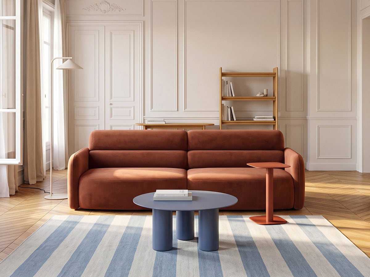 Dreisitzer-Sofa Malmo mit Stoffbezug und niedrigen schwarzen Kunststoffbeinen