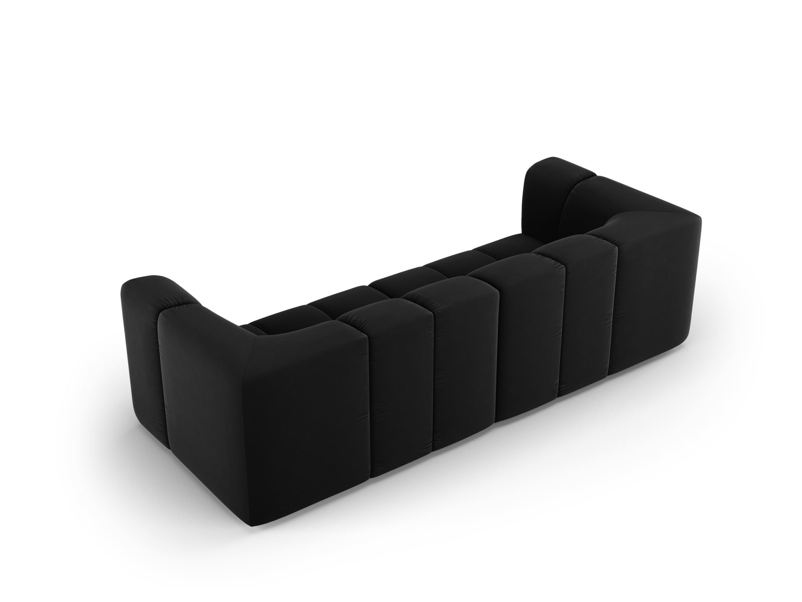 Modulares 3-Sitzer Sofa Moritz in edlem Black-Bluvel, perfekt für zeitgemäße Inneneinrichtungen und komfortables Sitzen.